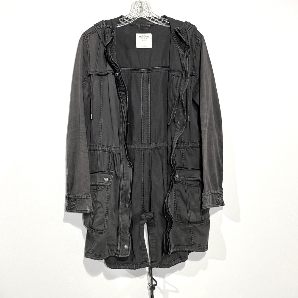 Vtg Y2K Abercrombie & Fitch Anorak Jacket Utility Military Hooded Gray Small - Picture 5 of 12